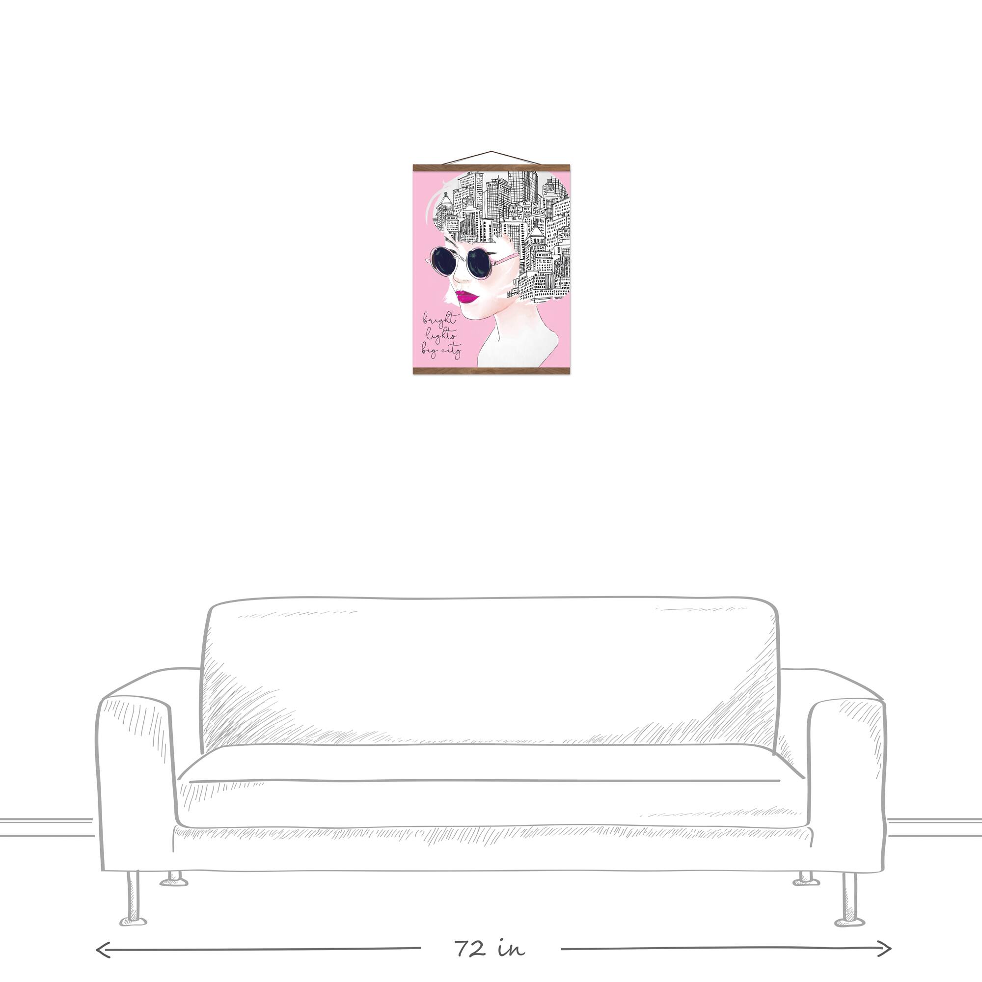 City On My Mind Sketch Teak Hanging Canvas